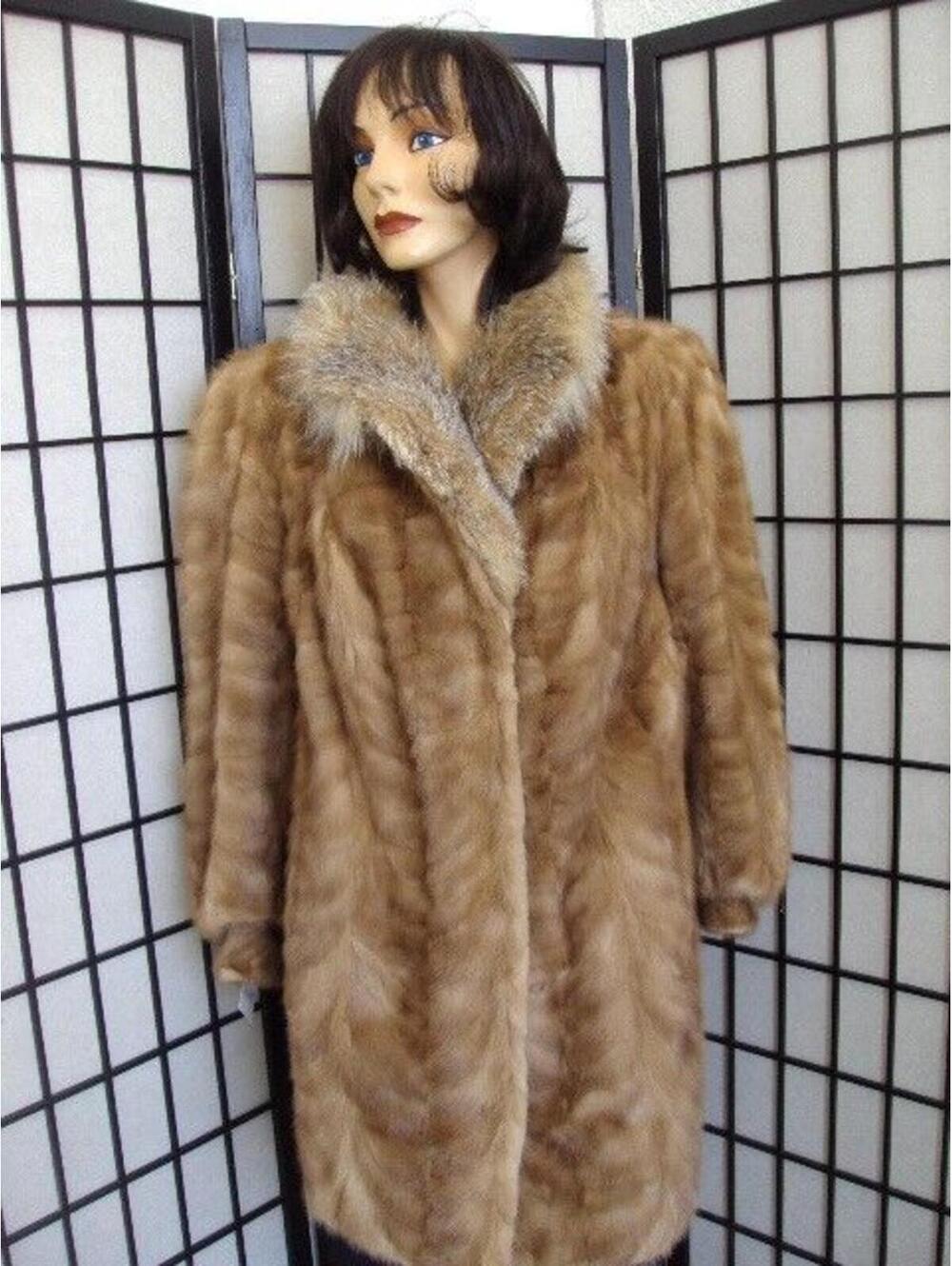 !EXCELLENT CANADIAN PASTEL MINK PAW & FOX FUR JACKET COAT WOMAN WOMEN SIZE 6